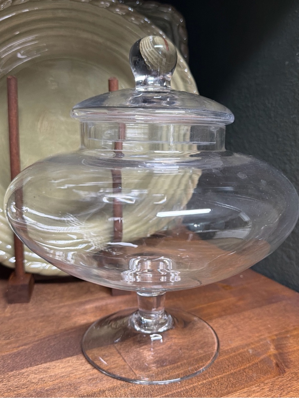 Clear Glass Apothecary Jar with Lid, 10 in, Pedestal Store From Grain To Buttons